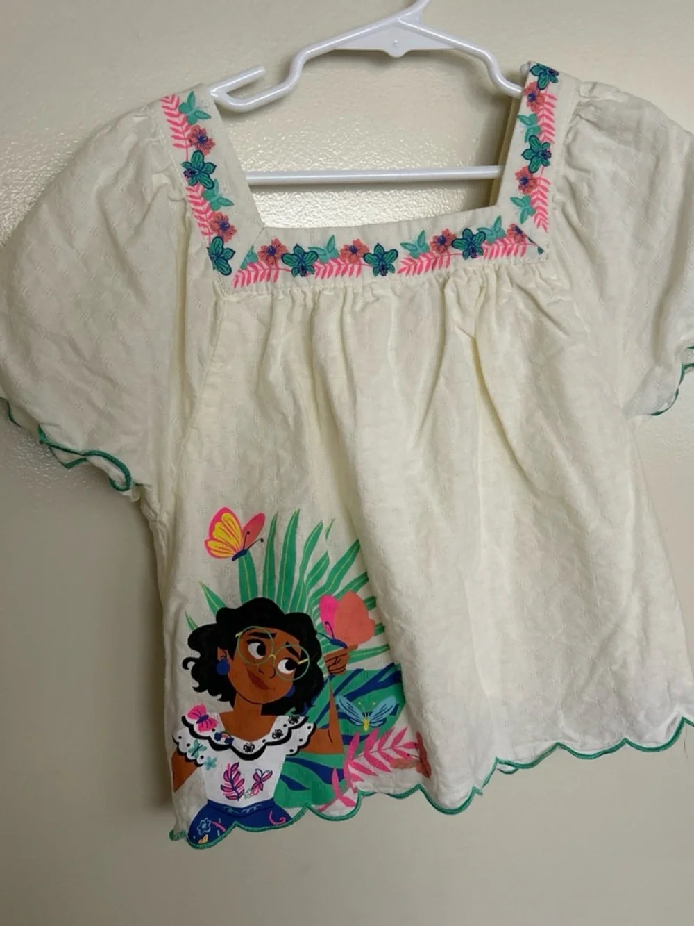 Disney Cream Girls' Embroidered Top with Colorful Character Art